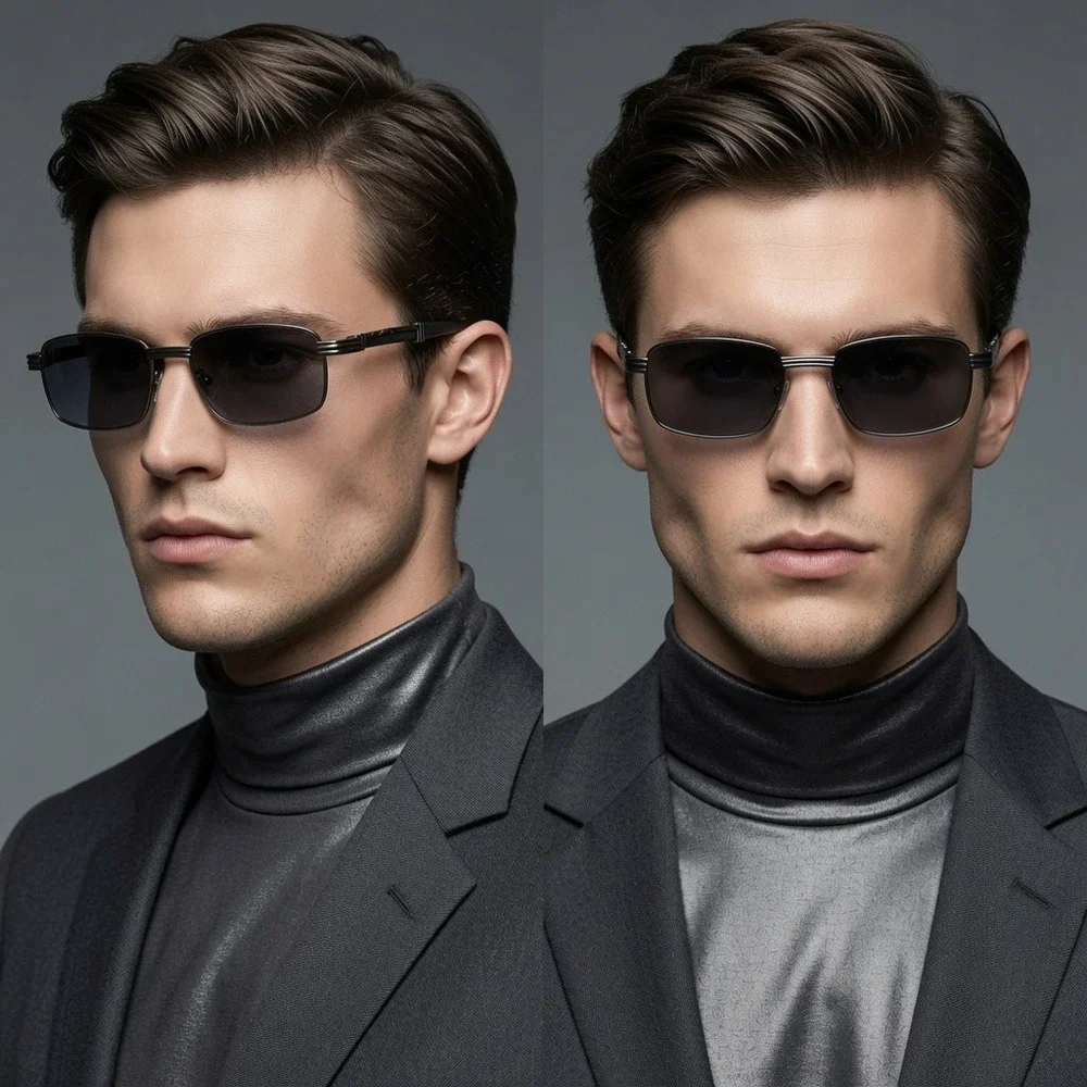 Mens Gunmetal Rectangular Sunglasses Gray Lens Metal Frame Style Hip Hop Cholo